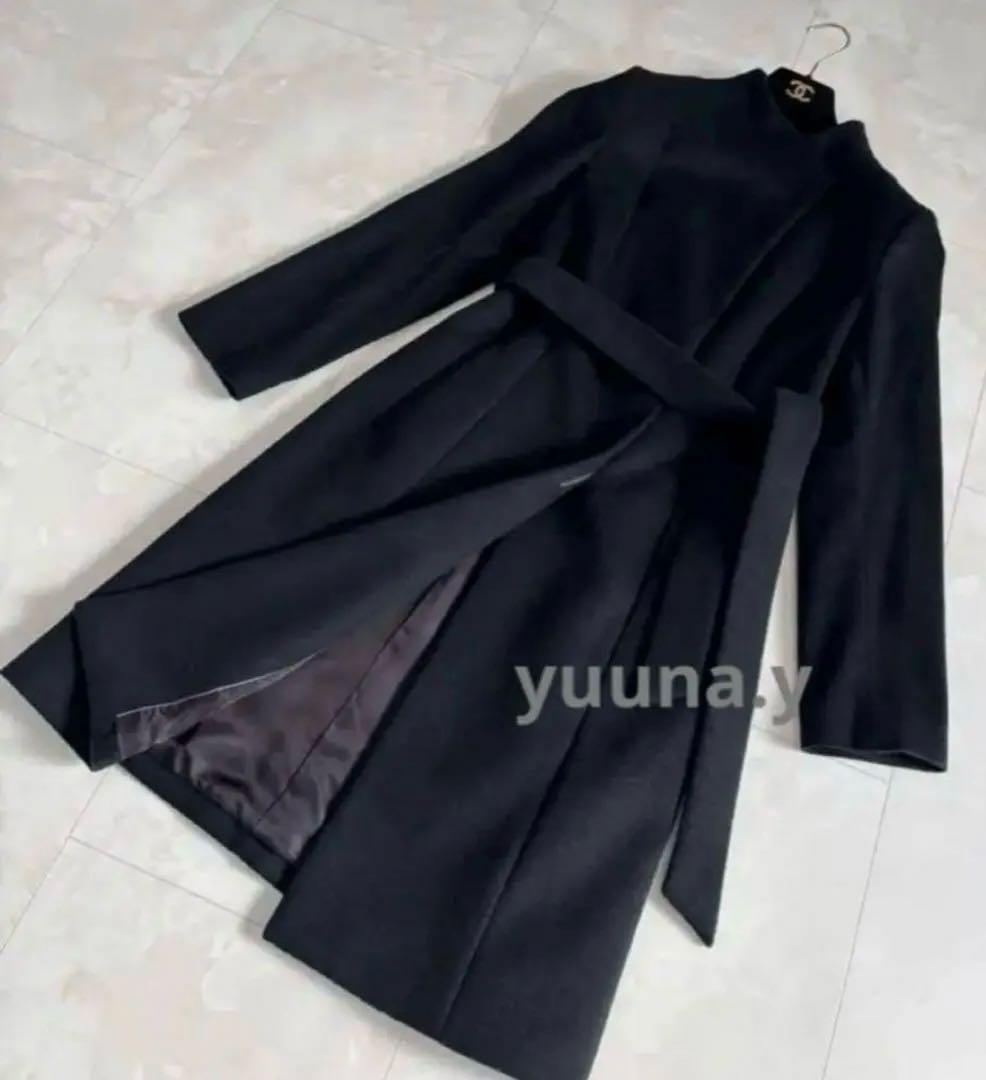 アンタイトル ロングコート ノーカラー コート ラップコート ブラック