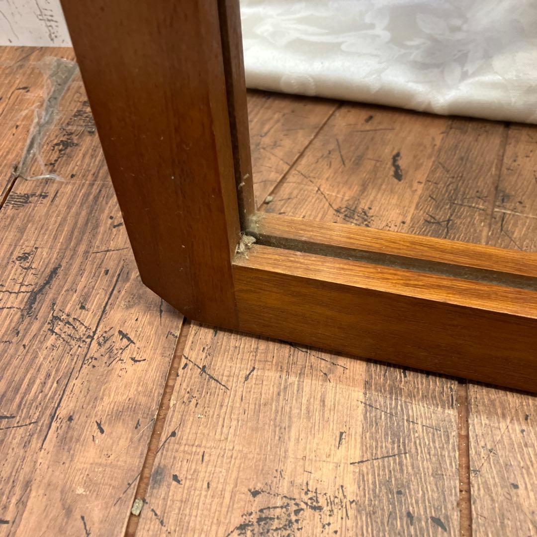 昭和レトロ 木製フレーム 隅切り 壁掛けミラー ウォールミラー 鏡 姿見 ミラー