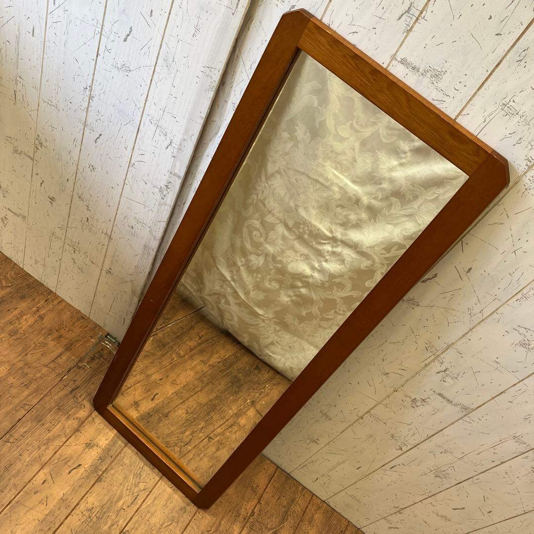 昭和レトロ 木製フレーム 隅切り 壁掛けミラー ウォールミラー 鏡 姿見 ミラー