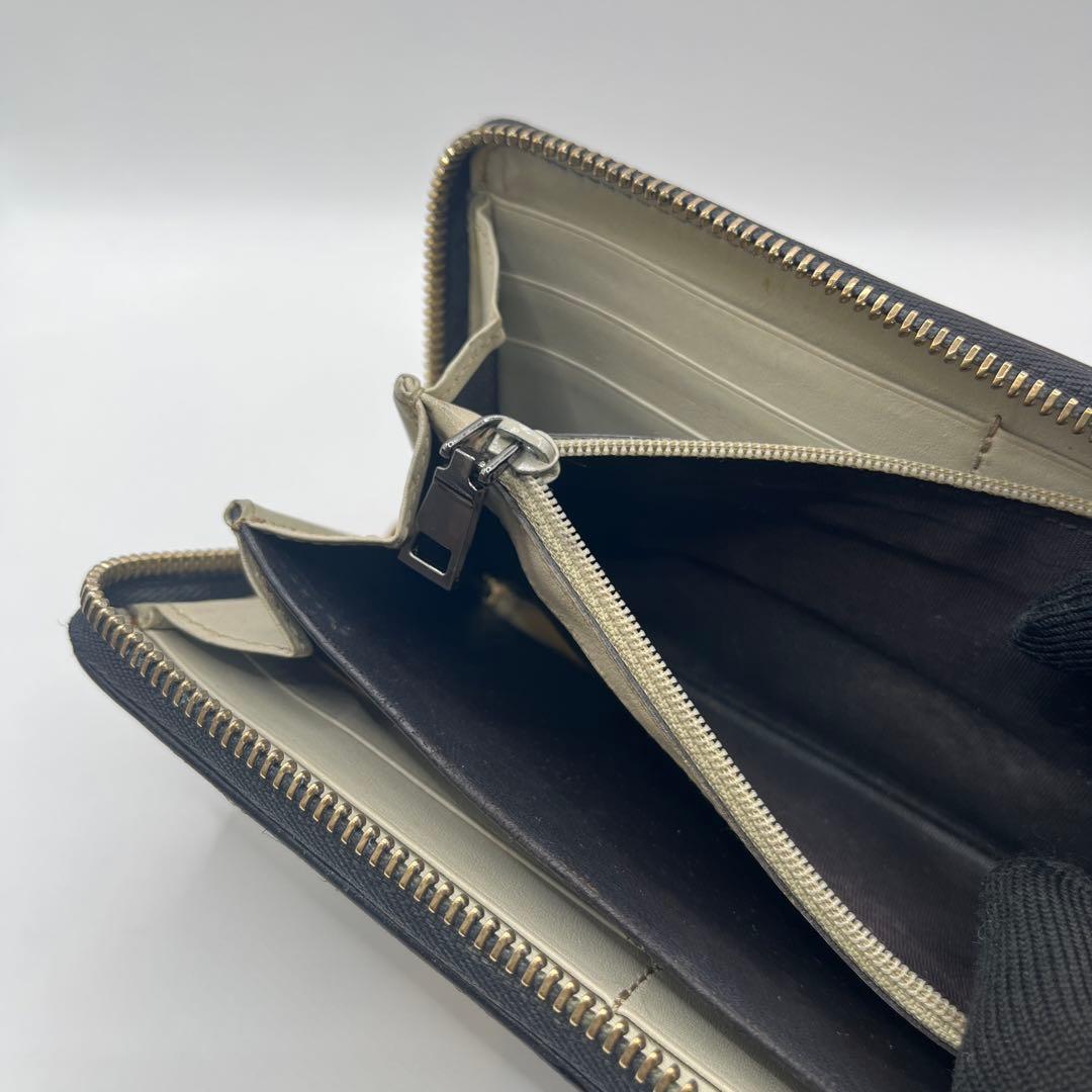 鑑定済　GUCCI グッチ ラウンドファスナー財布 GG リボン シマレザー