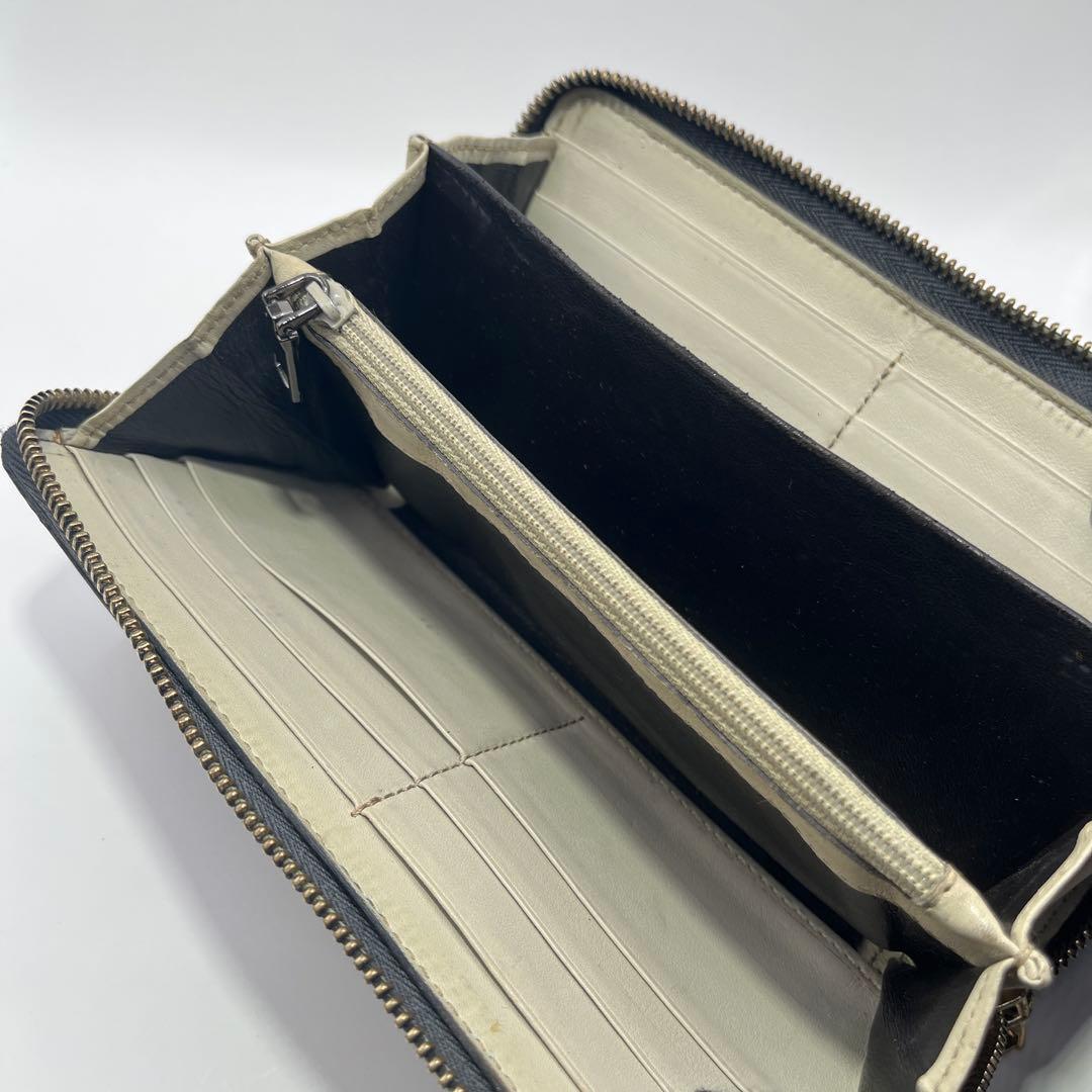 鑑定済　GUCCI グッチ ラウンドファスナー財布 GG リボン シマレザー