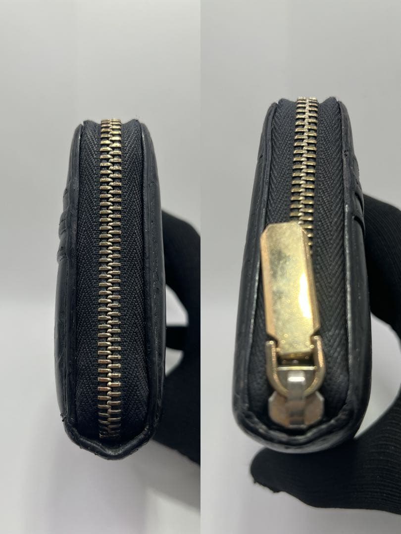 鑑定済　GUCCI グッチ ラウンドファスナー財布 GG リボン シマレザー