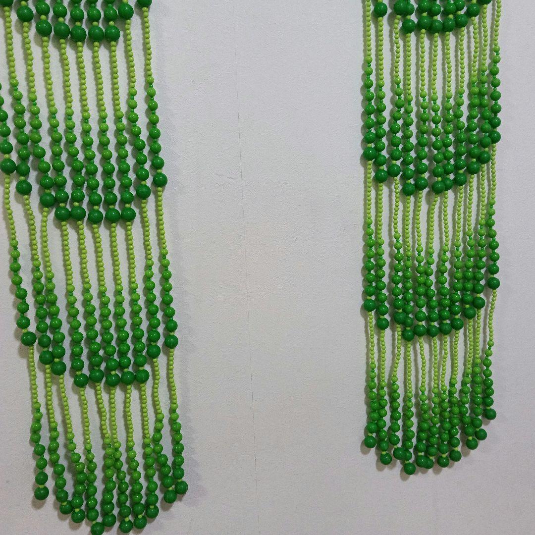 【昭和レトロ】ビーズのれん アーチ型 グリーン 当時物 レトロポップ インテリア