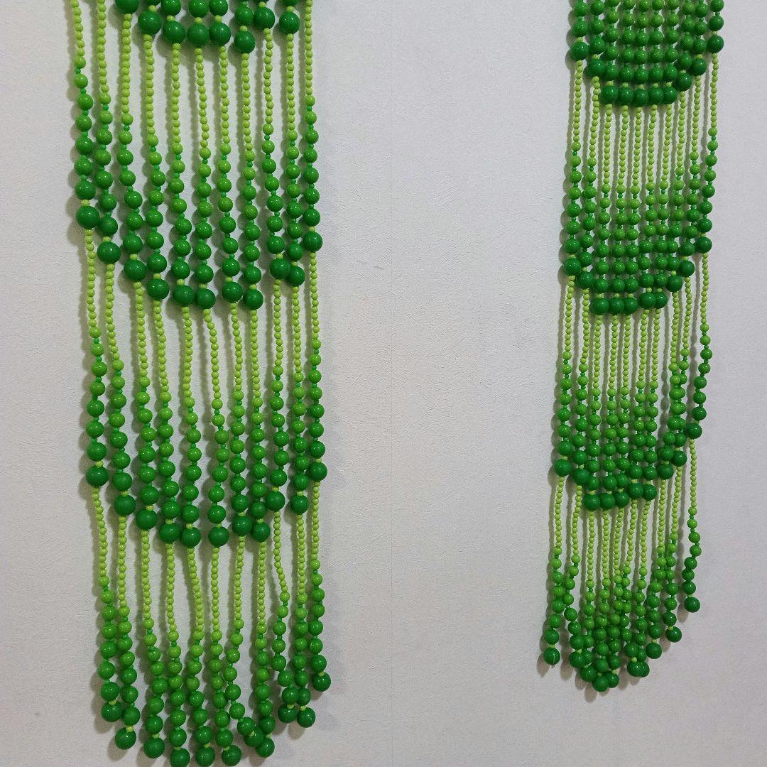 【昭和レトロ】ビーズのれん アーチ型 グリーン 当時物 レトロポップ インテリア