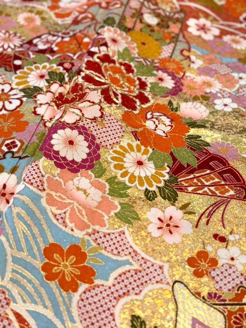 正絹　金駒刺繍銀通し貝桶に御所車模様振袖　水色　古典柄正統派がお好みの方に