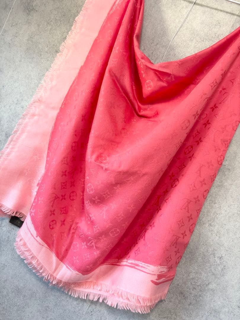 【LOUIS VUITTON】モノグラム 大判ショール ピンク 付属品完備