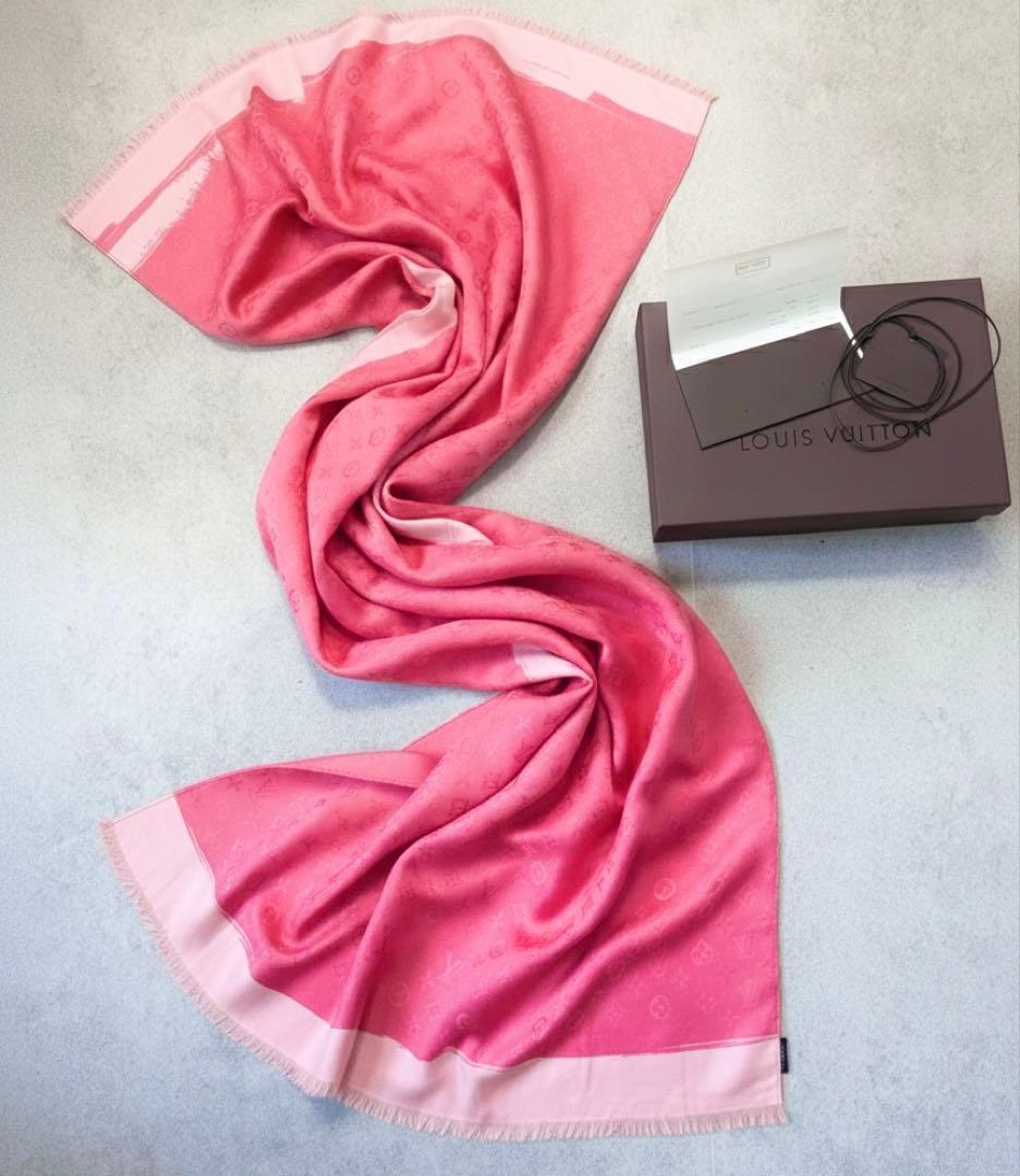 【LOUIS VUITTON】モノグラム 大判ショール ピンク 付属品完備