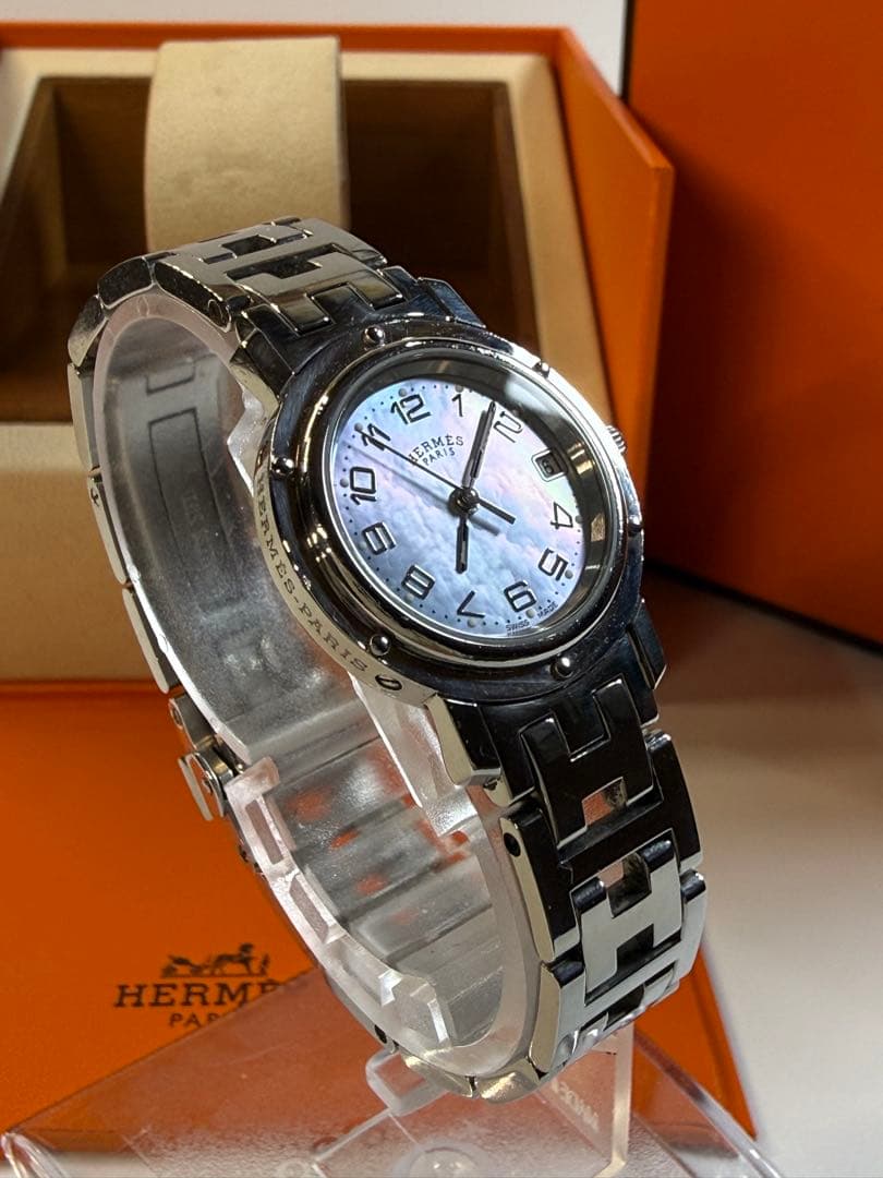 【OH済・極美品】エルメス クリッパー ブルーシェル レディースクォーツ 希少