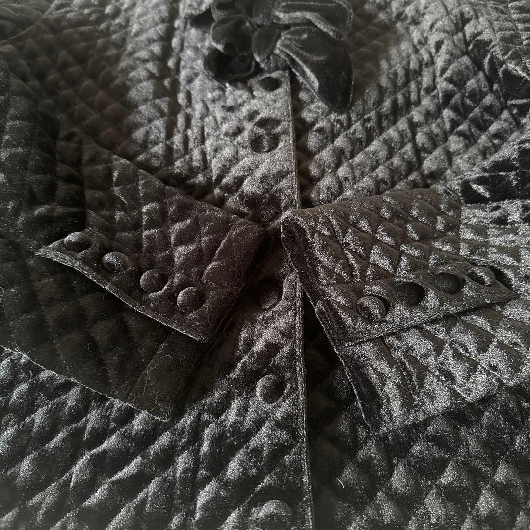 美品INGEBORGリボンモチーフ ブラックベルベットノーカラージャケット