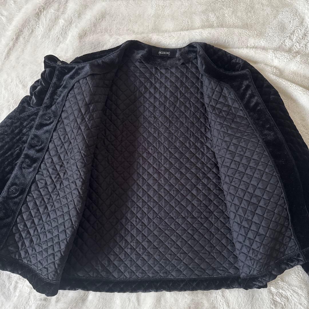 美品INGEBORGリボンモチーフ ブラックベルベットノーカラージャケット