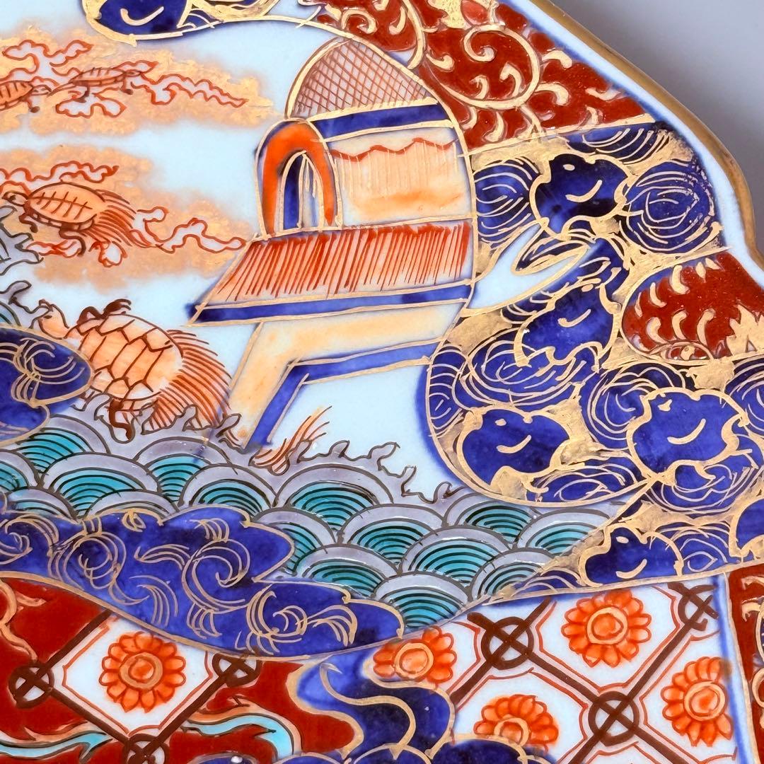 古伊万里　染錦　鳳凰　松竹梅　飛魚　千鳥　八角皿　冨貴長春　超細密技巧　46㎝