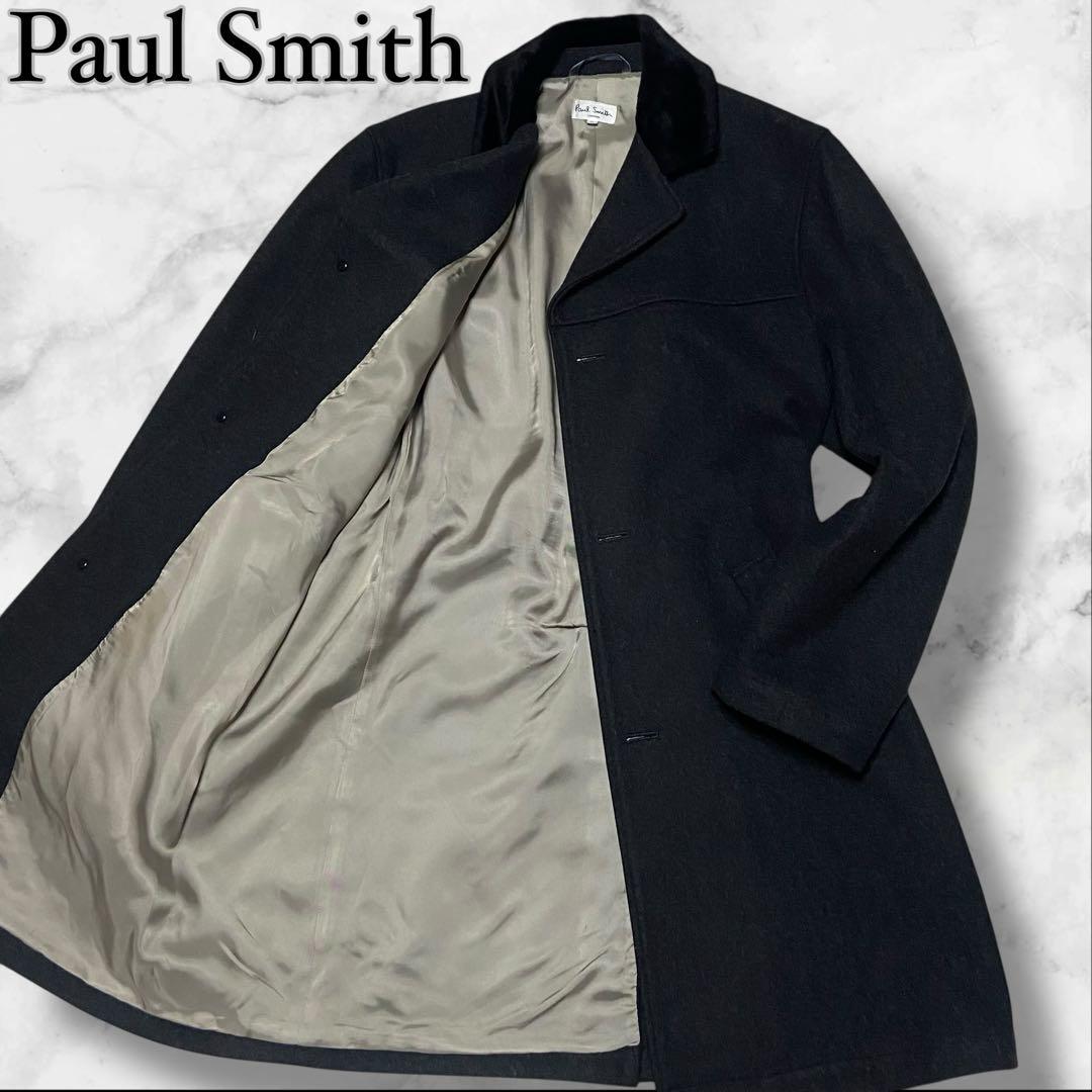【美品】ポールスミス ベロア切り替え チェスターコート ブラック サイズL