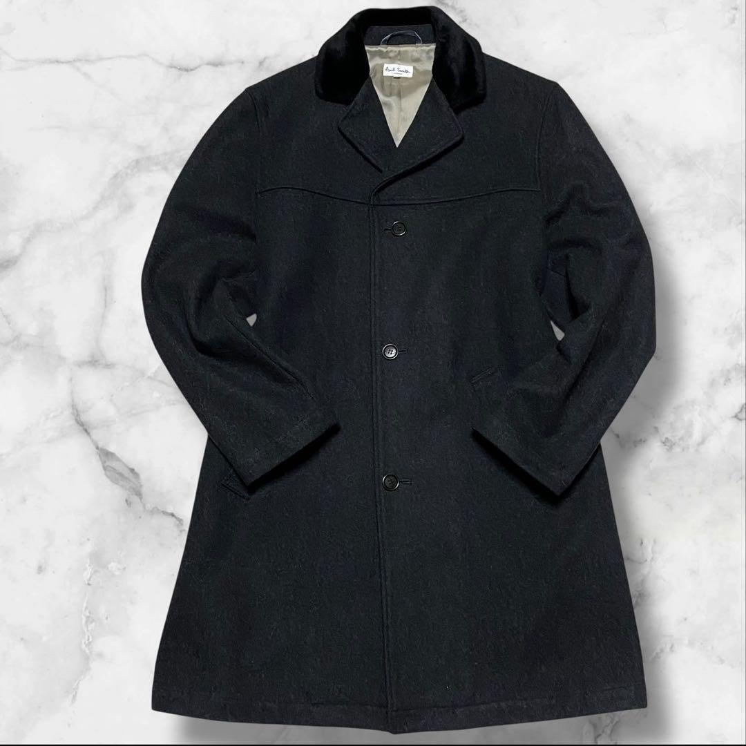 【美品】ポールスミス ベロア切り替え チェスターコート ブラック サイズL