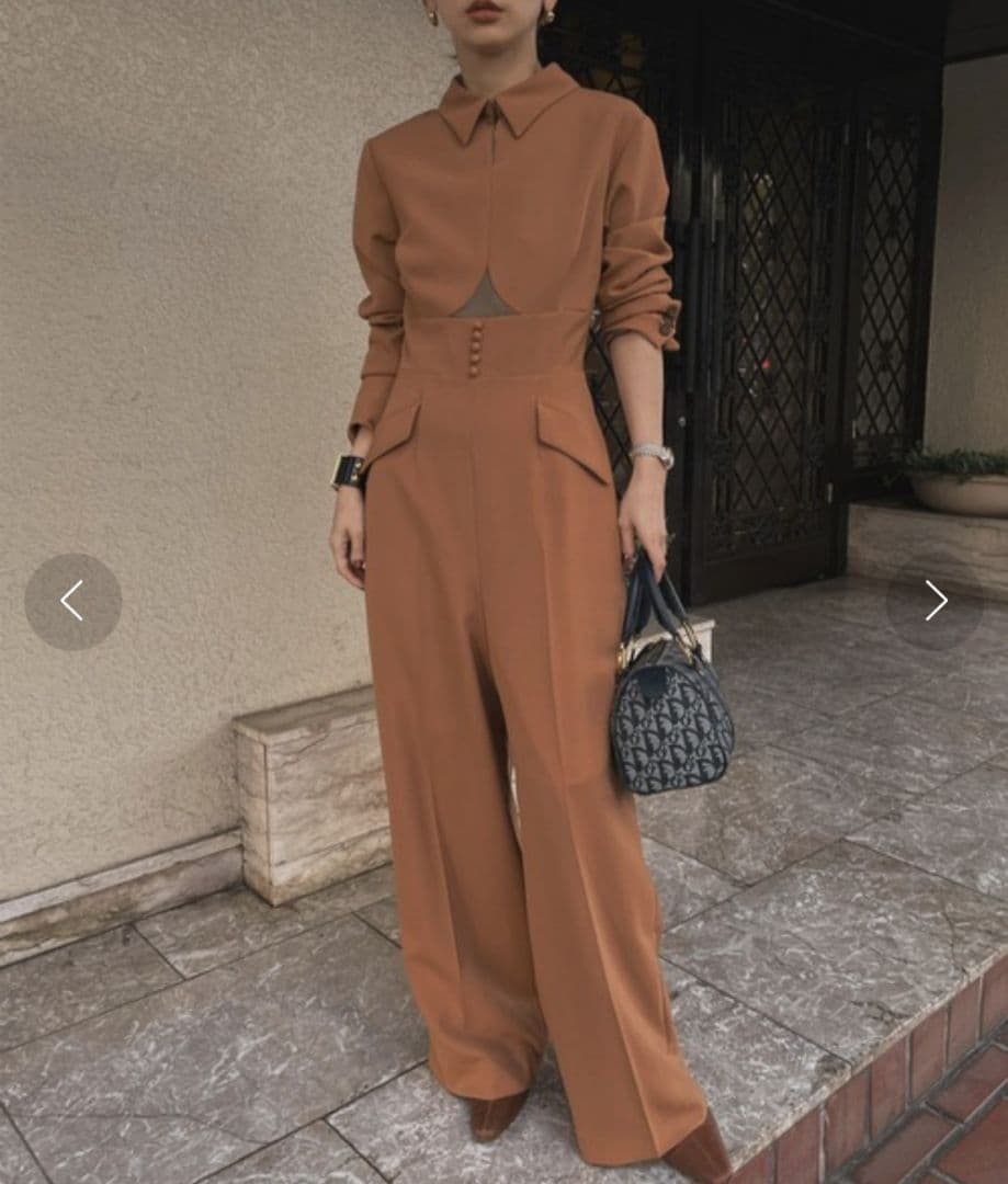 Ameri　UND BAL COLLAR FRONT OPEN JUMPSUIT
