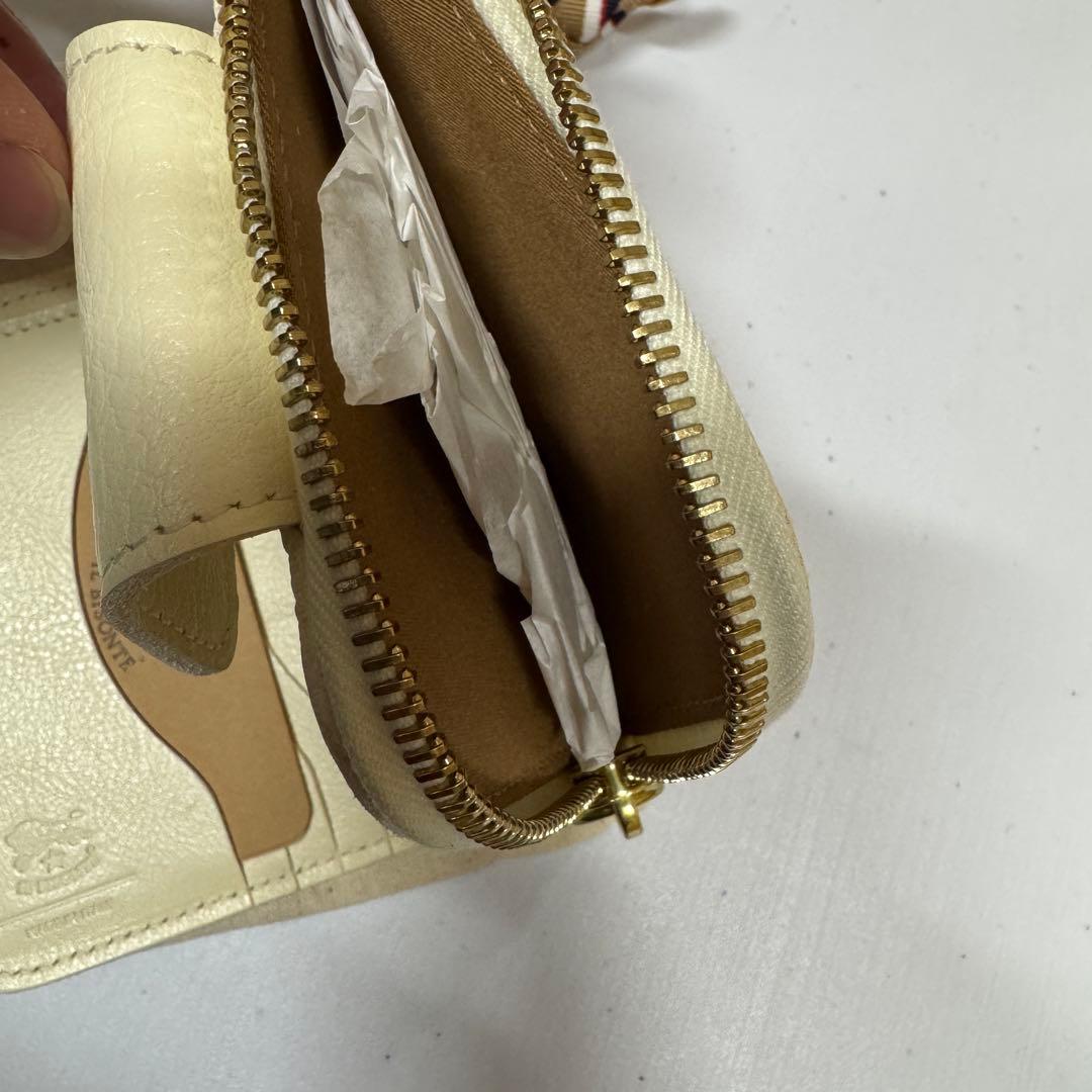 新品 イルビゾンテ 本革 ラウンド ウォレット 財布 L字 ホワイトミルク