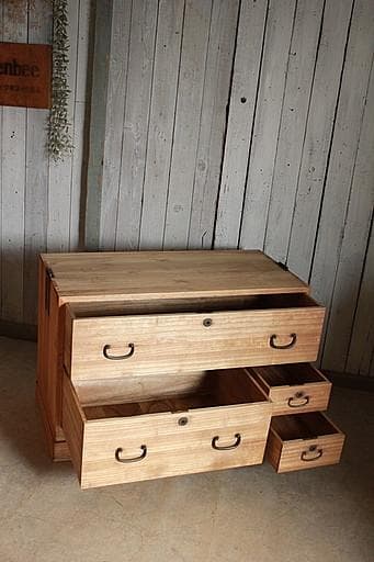 古い木製の引き出し4杯　チェスト　桐箪笥　昭和レトロ　収納　古家具　古民家