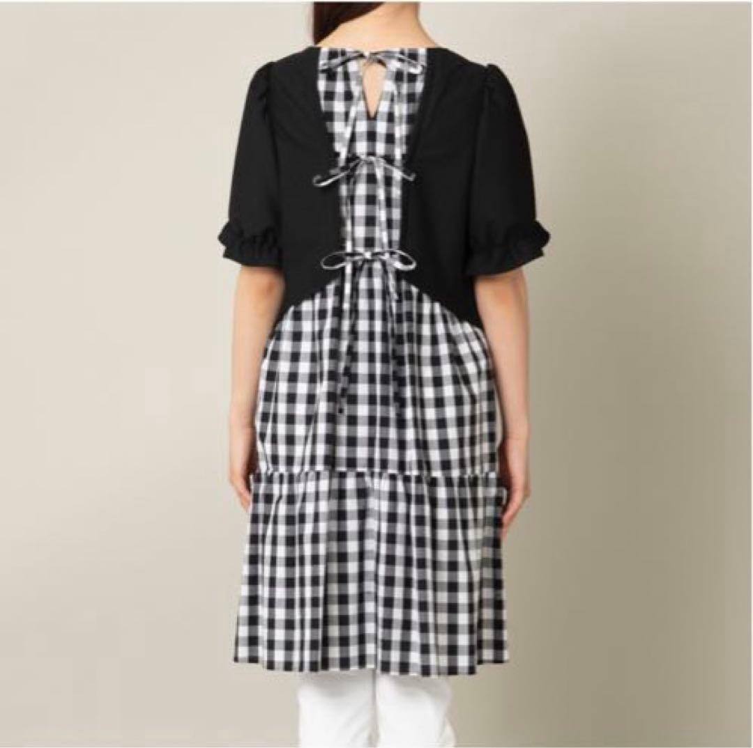 No.1354 新品ローズティアラパフスリーブドッキングチュニック50