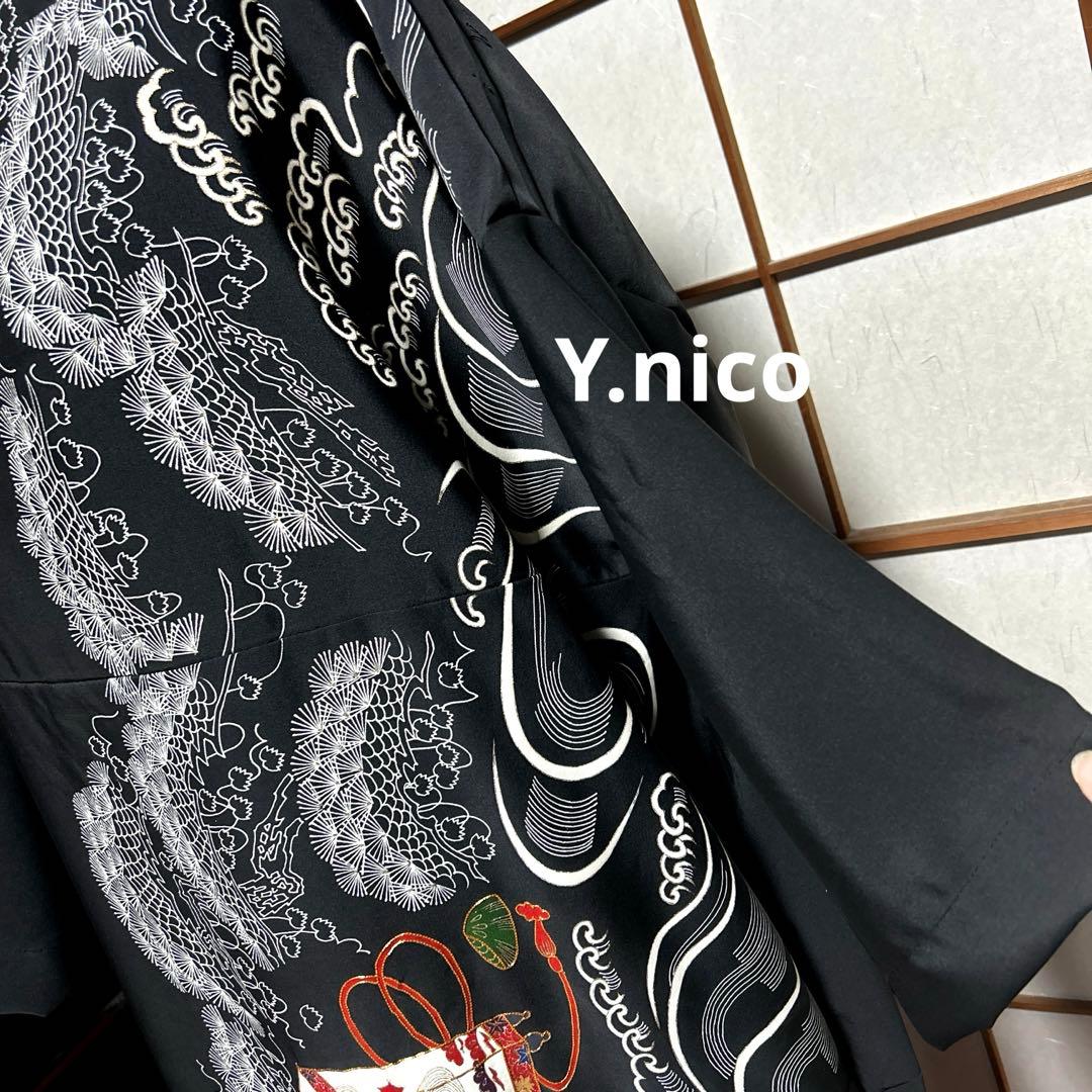 LL 着物リメイク 正絹 黒留袖 シンプルゆったりワンピース