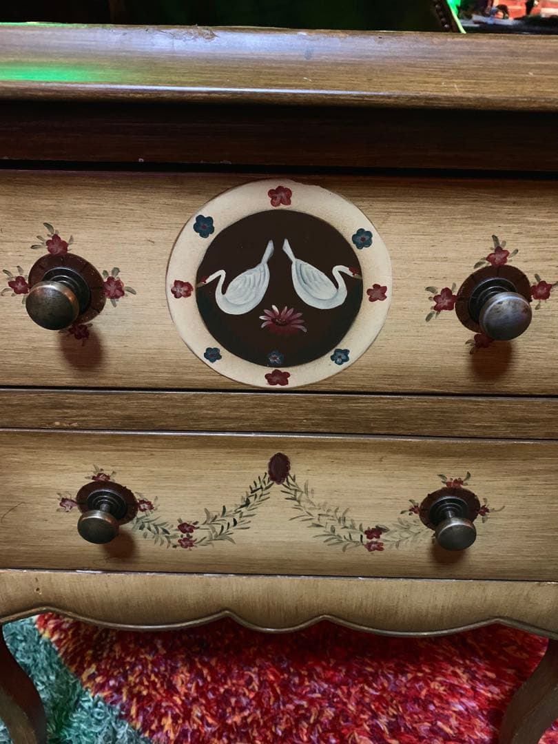 アンティーク　キャビネット　トールペイント　チェスト