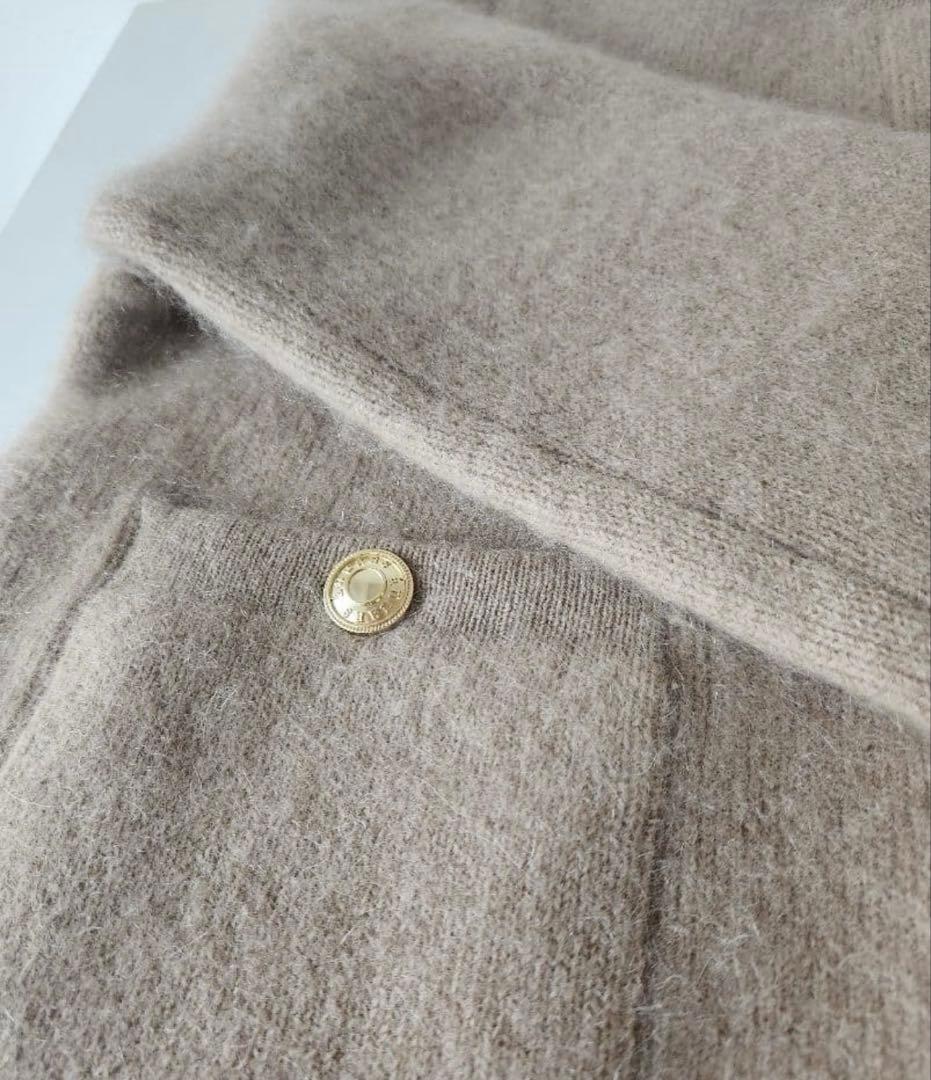 アニュアンス カシミアブレンド ノーカラーニットジャケット ベージュ