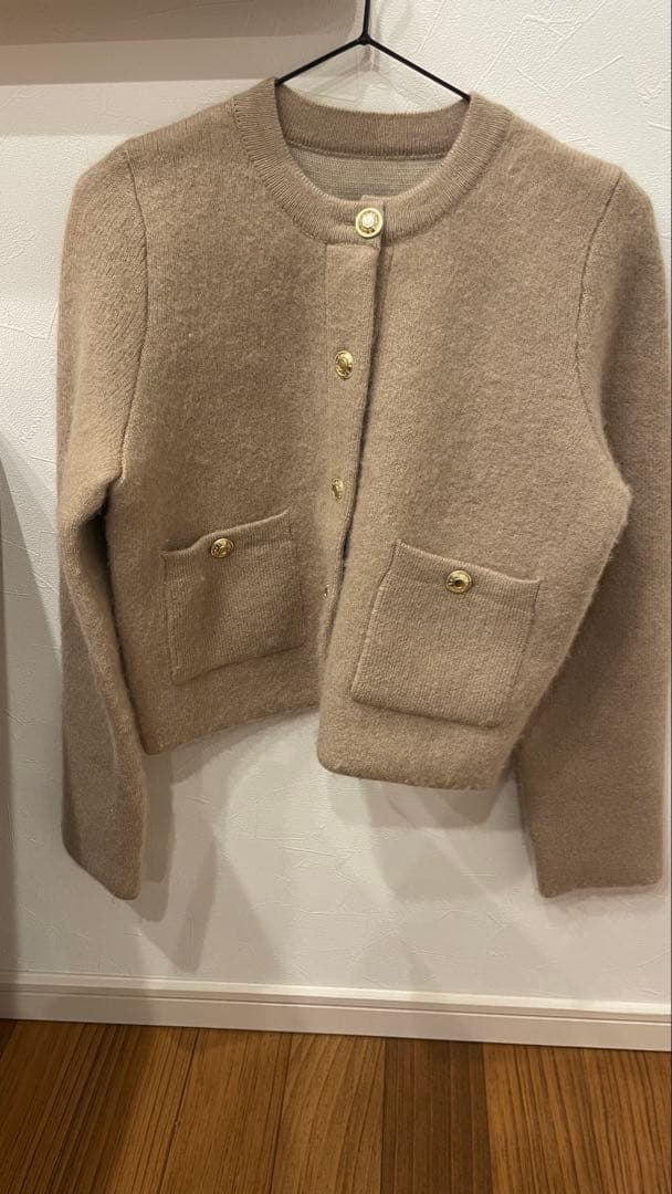 アニュアンス カシミアブレンド ノーカラーニットジャケット ベージュ