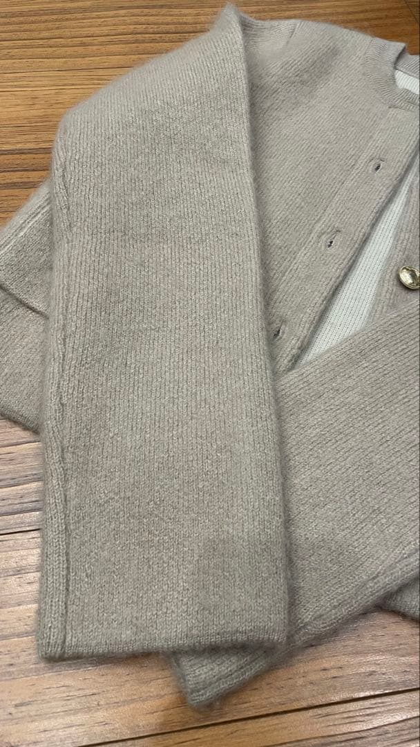 アニュアンス カシミアブレンド ノーカラーニットジャケット ベージュ