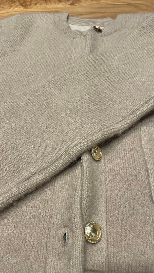 アニュアンス カシミアブレンド ノーカラーニットジャケット ベージュ