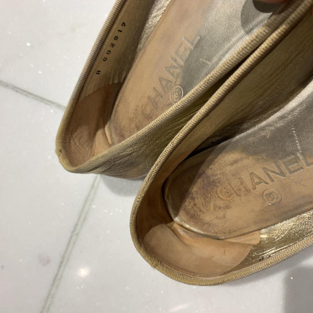 CHANEL シャネル バレエシューズ ゴールド CCロゴ フラット 24cm
