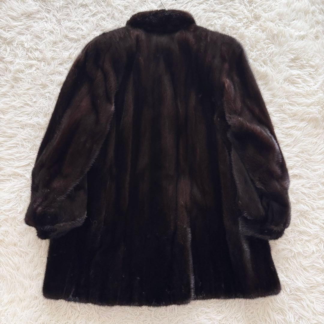 【ピエールバルマン】ミンクファーコート　毛皮 リアルファー　ダークブラウン