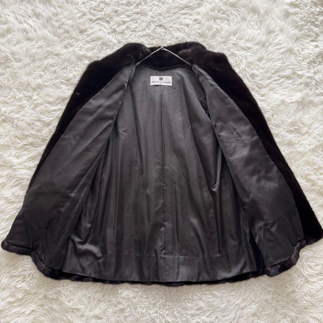 【ピエールバルマン】ミンクファーコート　毛皮 リアルファー　ダークブラウン