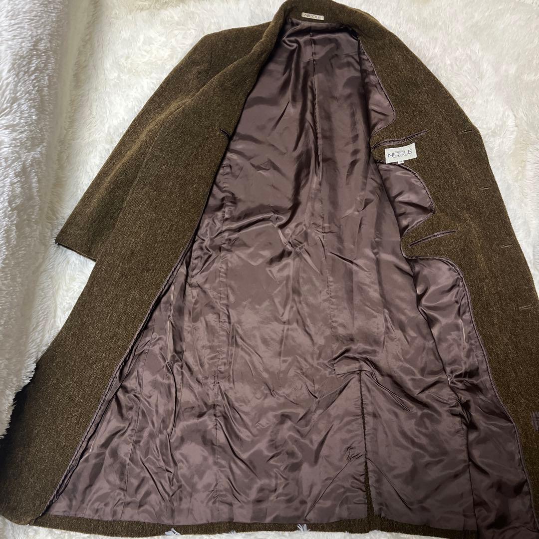【極美品】90s ニコル セレクション ヘリンボーンロングコート ブラウン