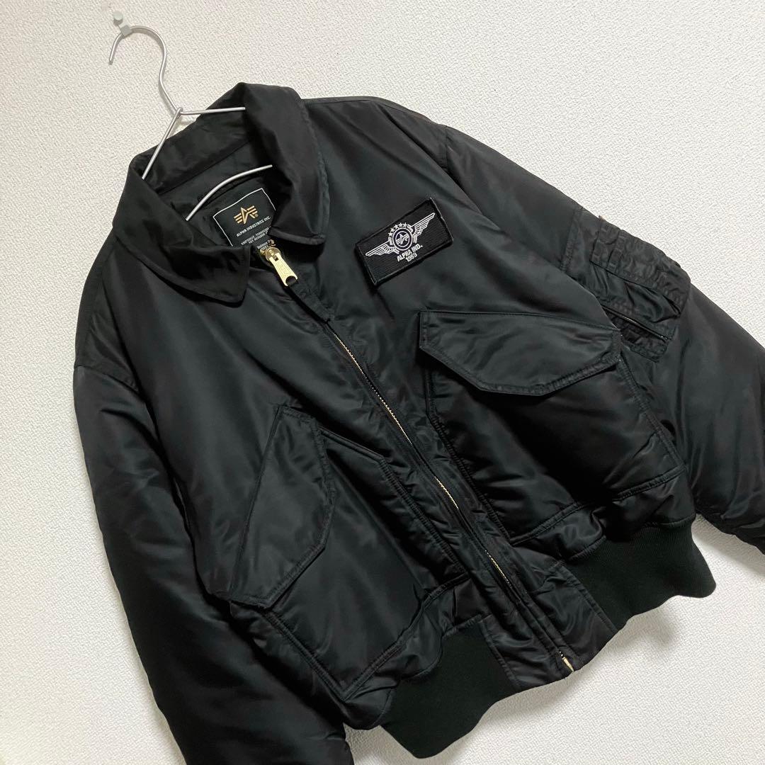 美品　ALPHA CWU-45P レザーバックプリント　ブラック　Lサイズ