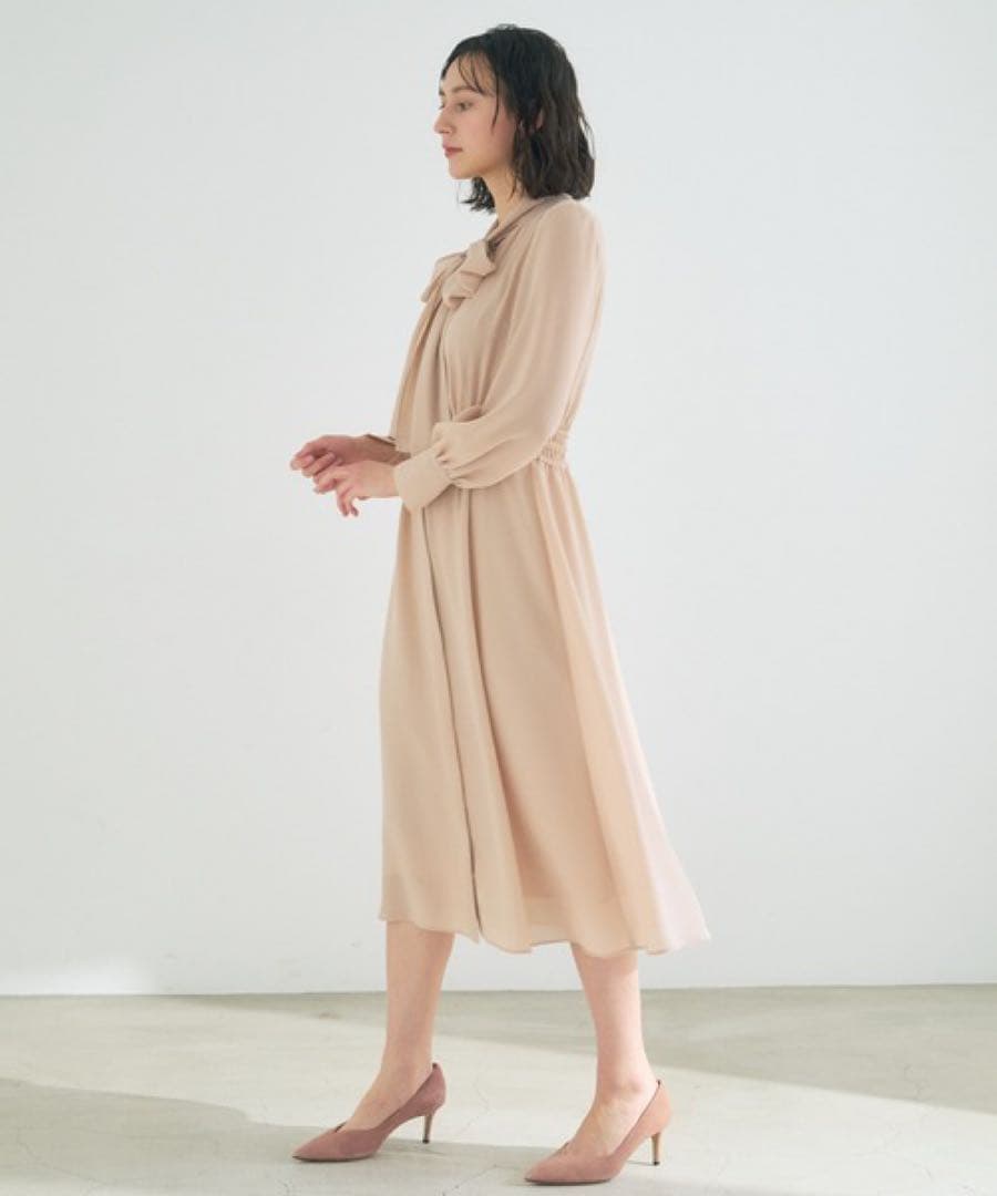 【1319】アナイ　シアードビーボウタイワンピース　ピンクベージュ　36