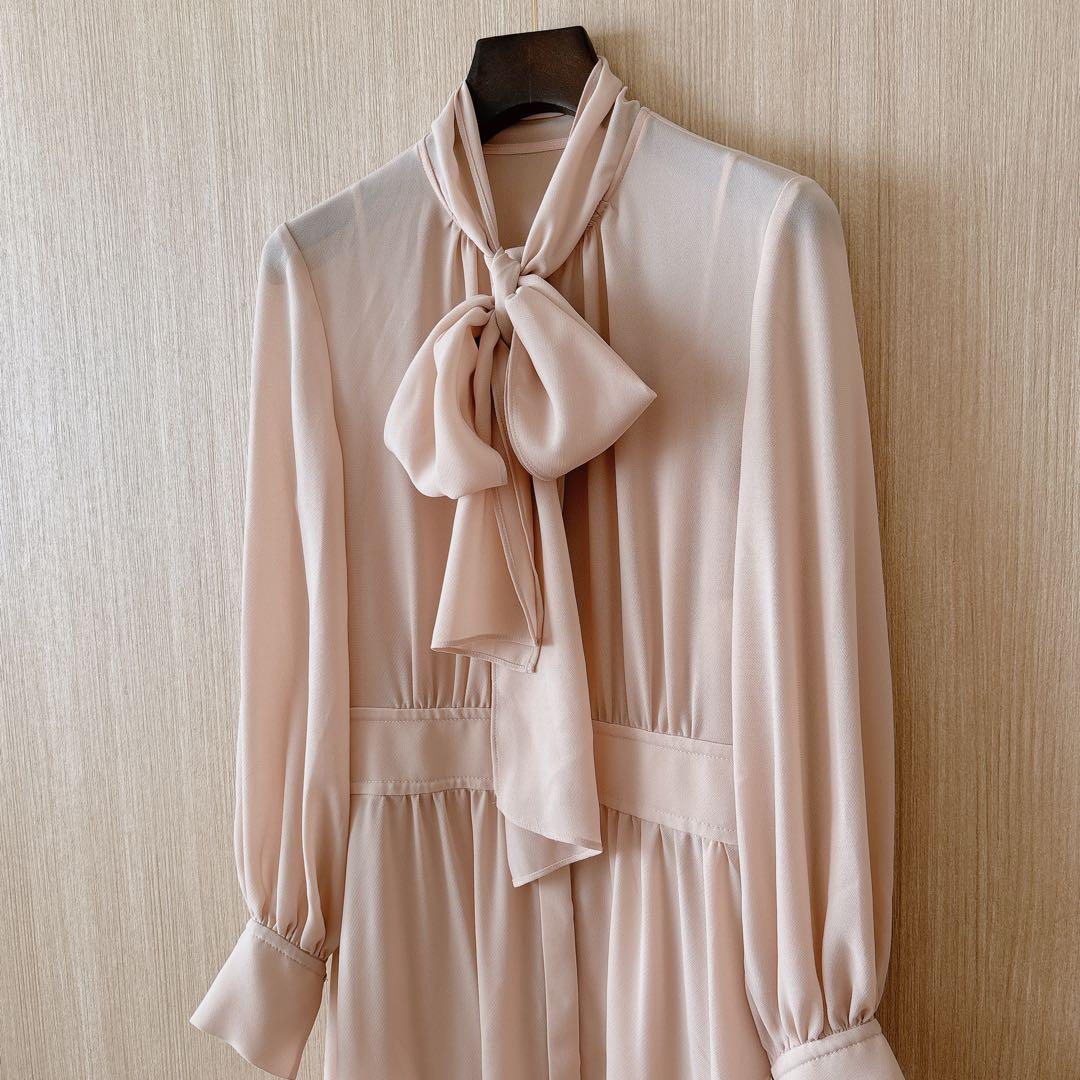 【1319】アナイ　シアードビーボウタイワンピース　ピンクベージュ　36