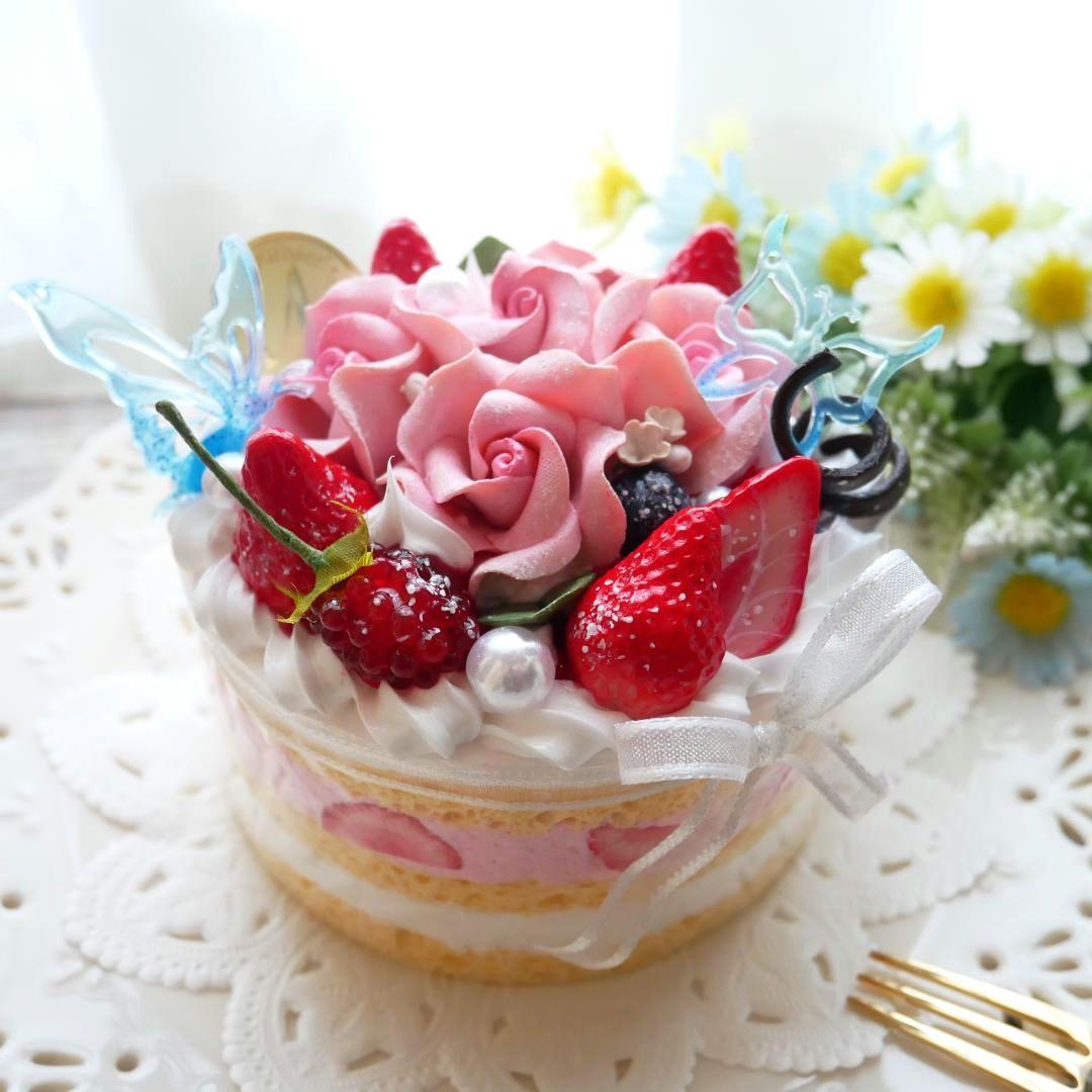 【ひび様】フェイクスイーツ◆五輪の華やかピンクローズ♡ホールケーキ◆リアルサイズ
