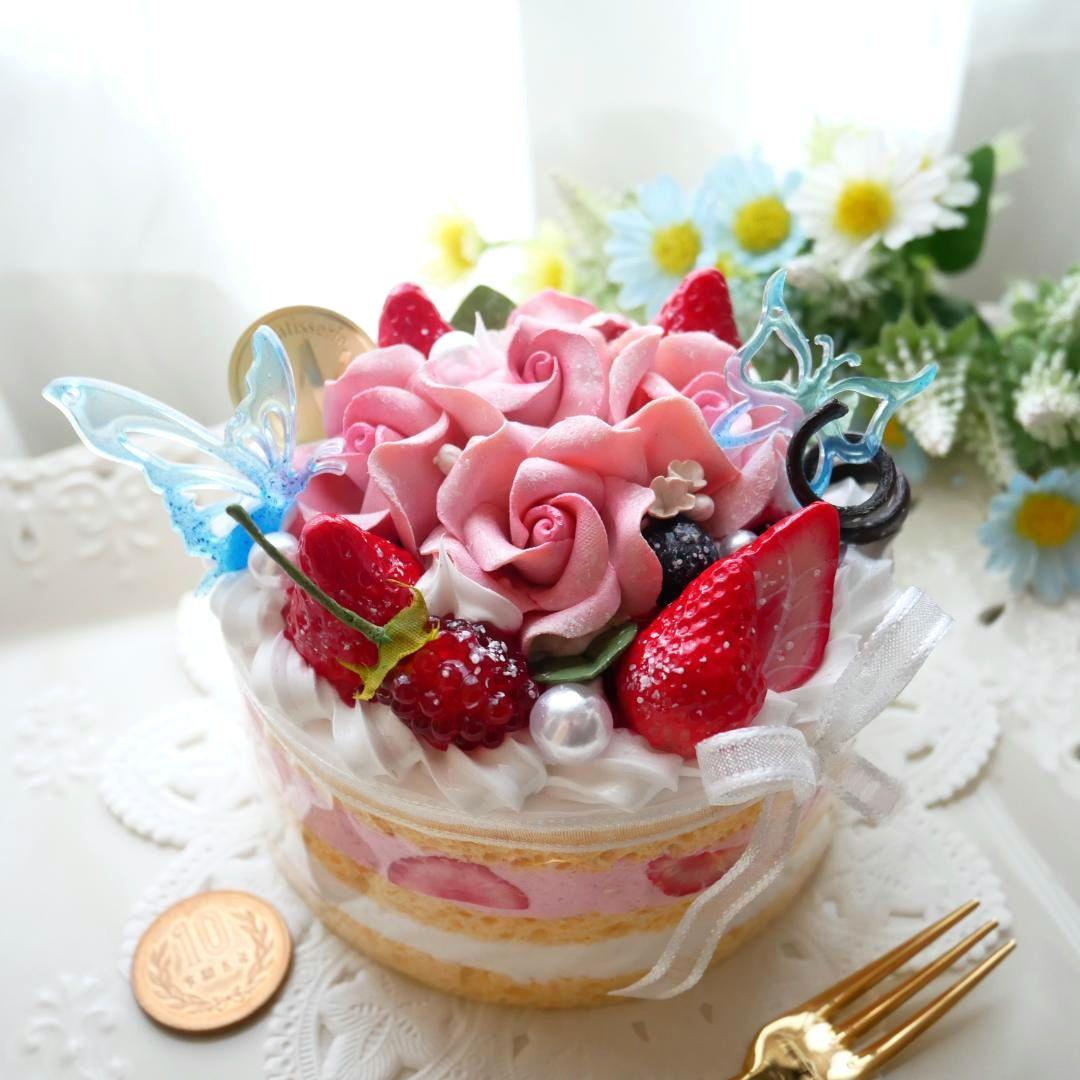 【ひび様】フェイクスイーツ◆五輪の華やかピンクローズ♡ホールケーキ◆リアルサイズ