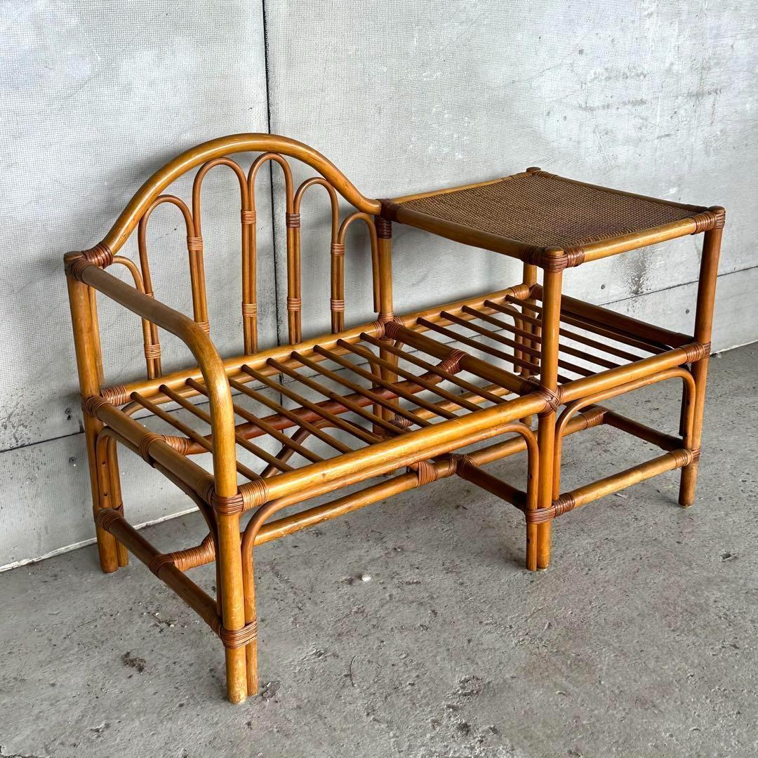 ✿ナチュラルラタンの風合い✿収納付き1人掛けベンチ♪