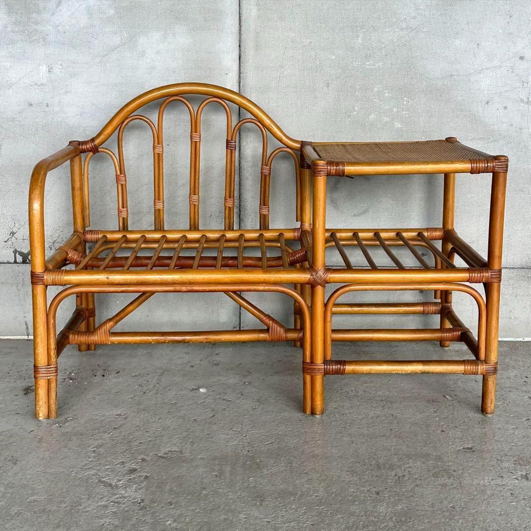 ✿ナチュラルラタンの風合い✿収納付き1人掛けベンチ♪