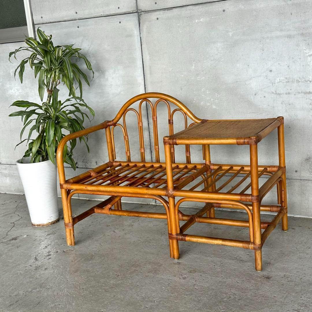 ✿ナチュラルラタンの風合い✿収納付き1人掛けベンチ♪