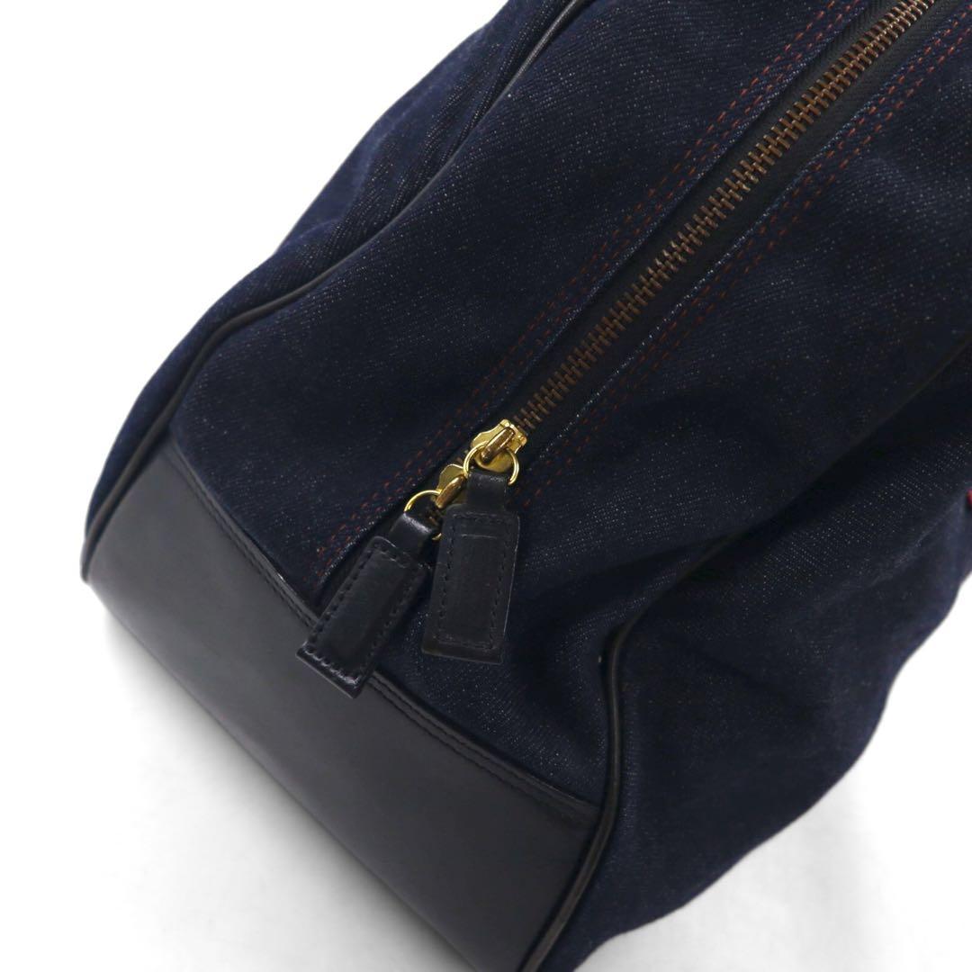 EVISU レザーハンドル デニム ボストンバッグ ハンドバッグ インディゴ