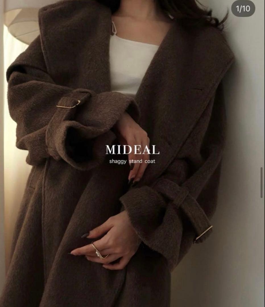 mideal 販売終了ブラウン シャギースタンダードコート ベルト付