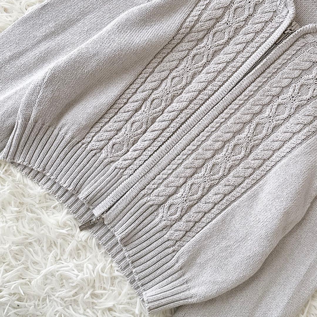 フォクシー✨フーデットパーカー ニット ケーブル編み ダブルジップ グレージュ