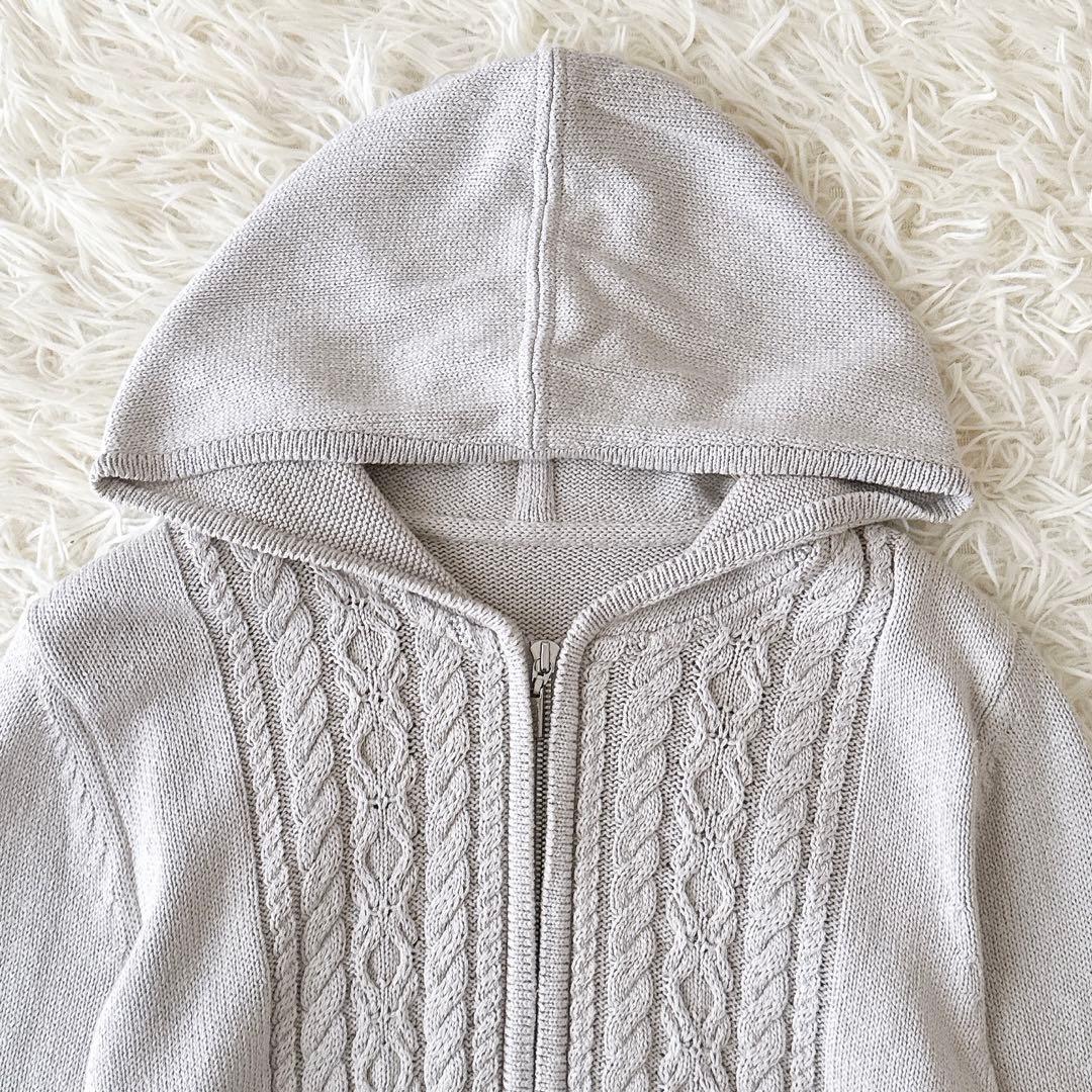 フォクシー✨フーデットパーカー ニット ケーブル編み ダブルジップ グレージュ