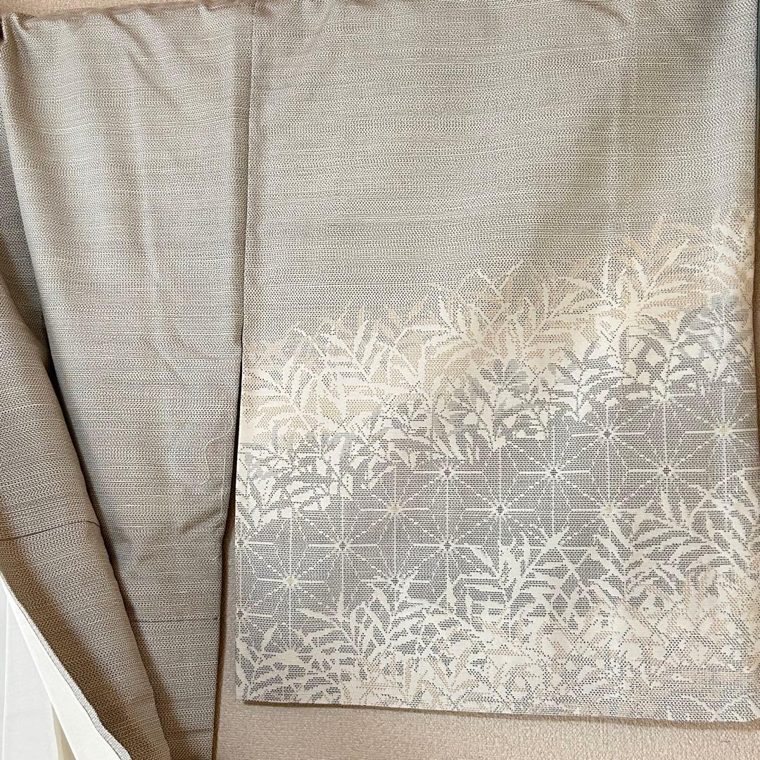 正絹　紬　付下　八掛　合わせ　ベージュ　青　緑　光沢　仕立て糸