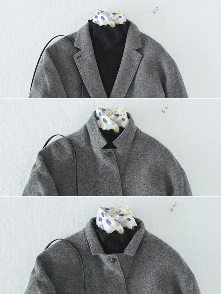 ★美品★北欧暮らしの道具店 3WAYアレンジ襟のかろやかチェスターコート グレー