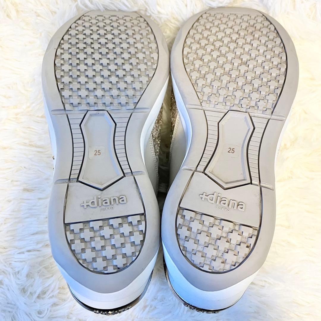 【ほぼ未使用】プラスダイアナ 美脚ヒールアップスニーカー グリッター 25