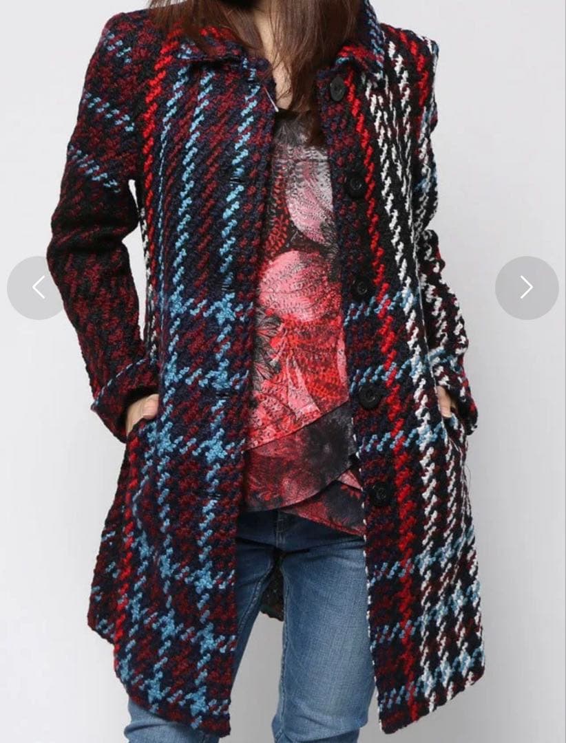 Desigual デシグアル　チェック　コート　チェスターコート　マルチカラー