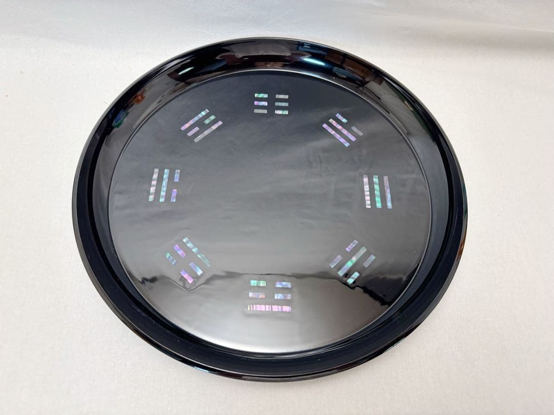 ほぼ未使用 茶道具 黒塗 八卦盆 螺鈿細工 丸盆 青貝 漆器 紙箱