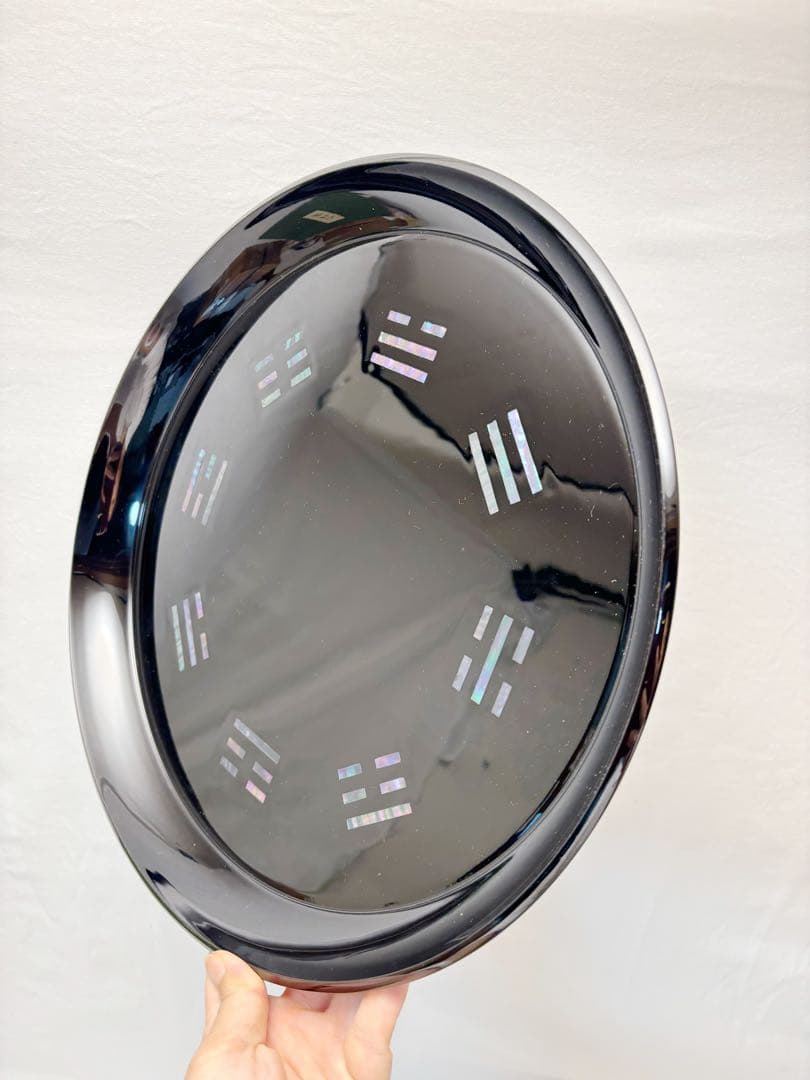 ほぼ未使用 茶道具 黒塗 八卦盆 螺鈿細工 丸盆 青貝 漆器 紙箱