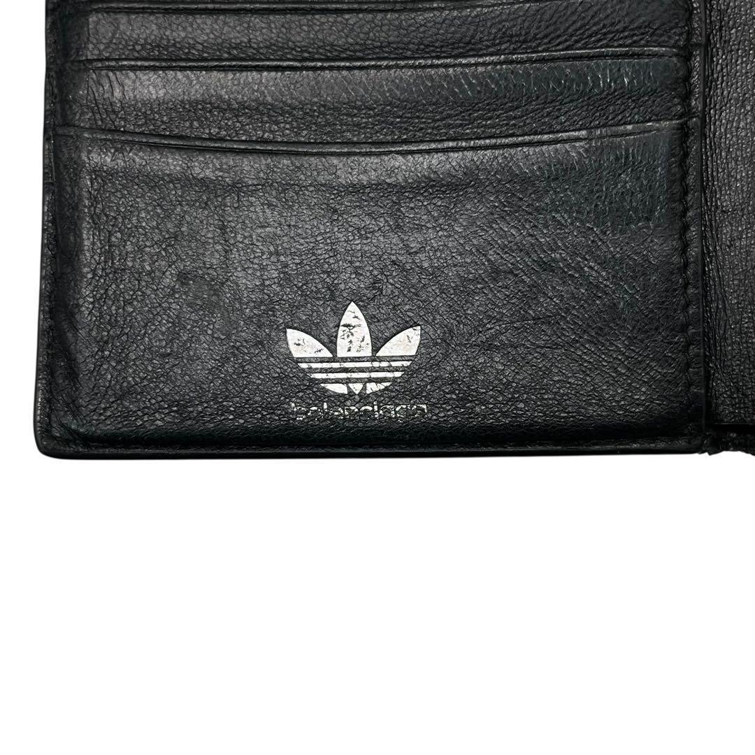 希少✨バレンシアガ アディダス コラボ 二つ折り財布 ロゴ レザー ブラック